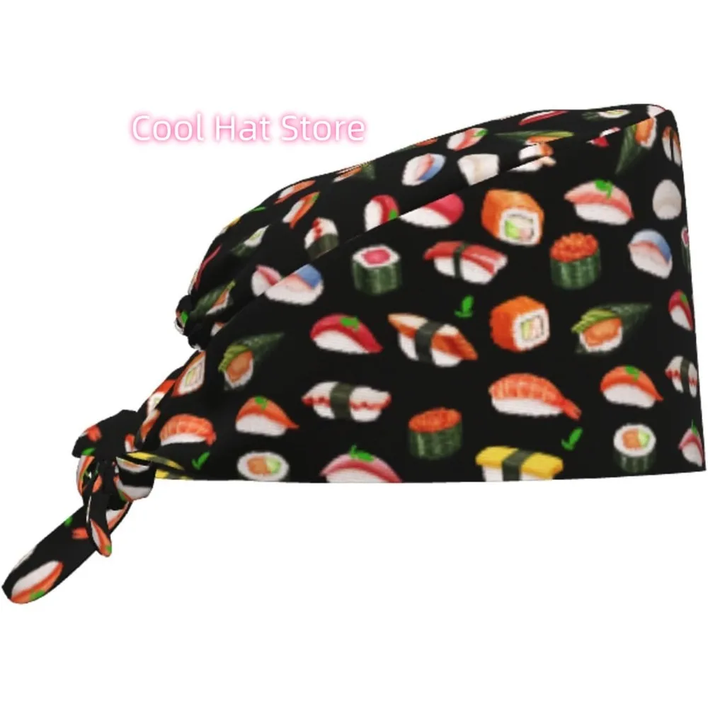 

Sushi Bones Scrub Caps Adjustable Working Caps with Sweatband Unisex Head Cover Tie Back