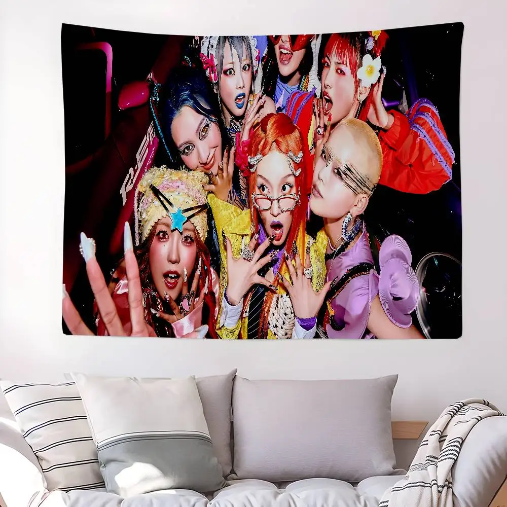 Kpop X-XG Group Anime Tapestry Hippie Flower Wall Carpets Dorm Decor Cheap Hippie Wall Hanging