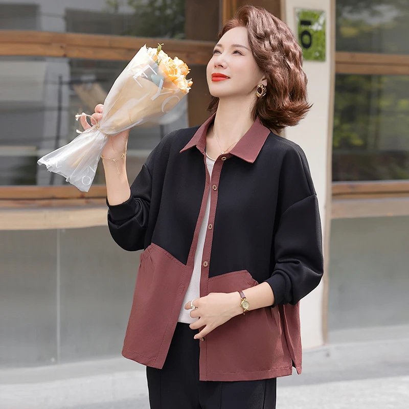 

Faionable Patchwork Autumn Outerwear Jaet Women's Sle Casual Loose Fit ort Length Single Button Closure Korean Raindr...