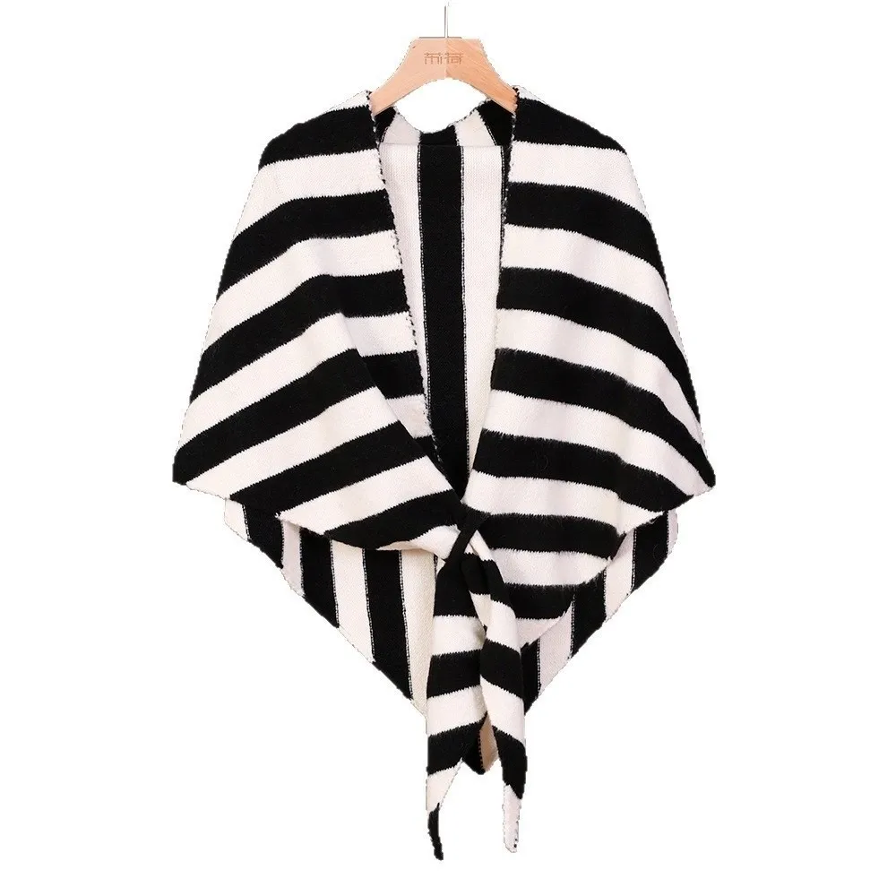 

Comfortable Wool Blended Women Shawl Striped Print Big Pashmina Wraps Soft Warm Scarf Autumn Winter