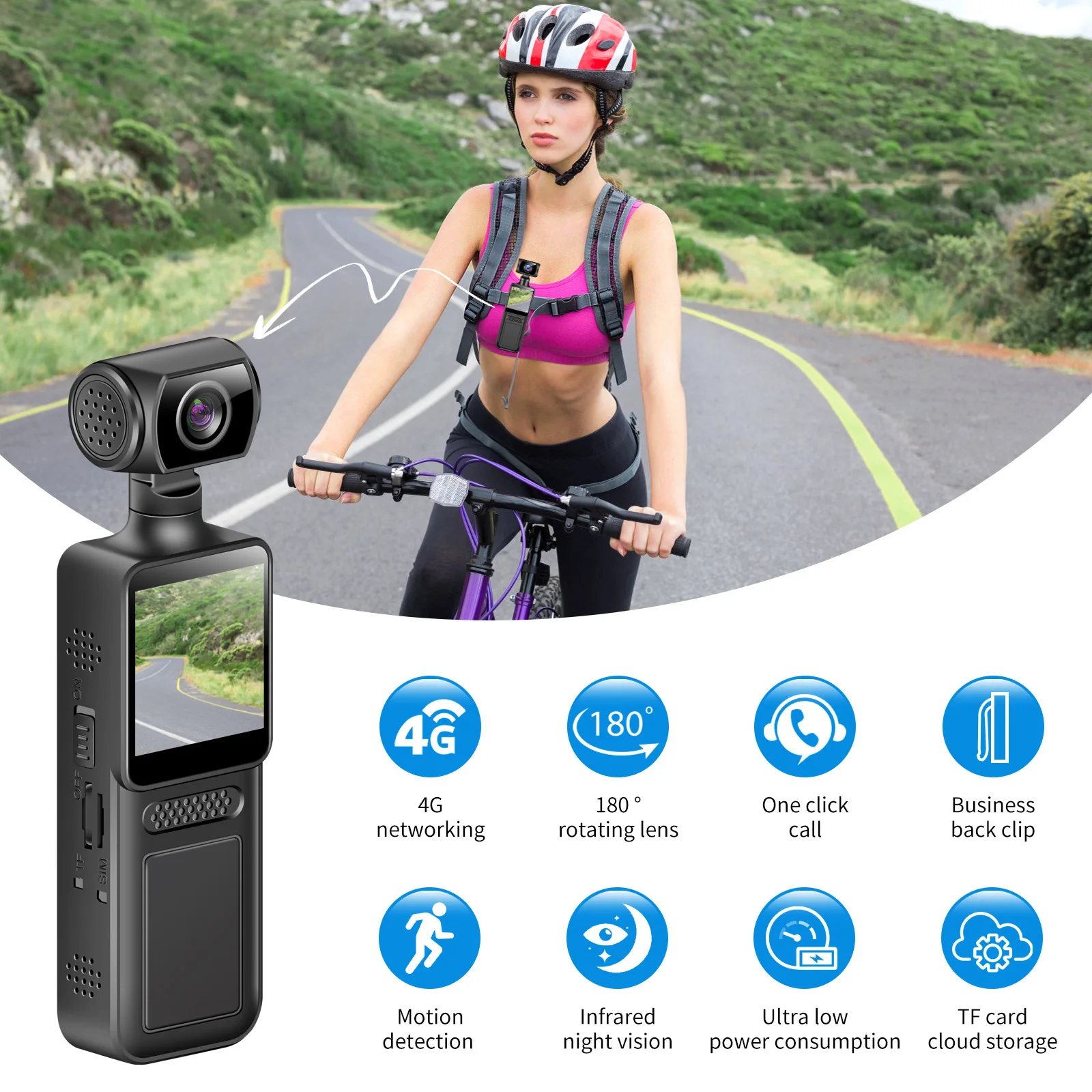 2K sports pocket camera 4G Sim Network Wireless 180 degree rotating lens creatively compact and portable Driver recorder