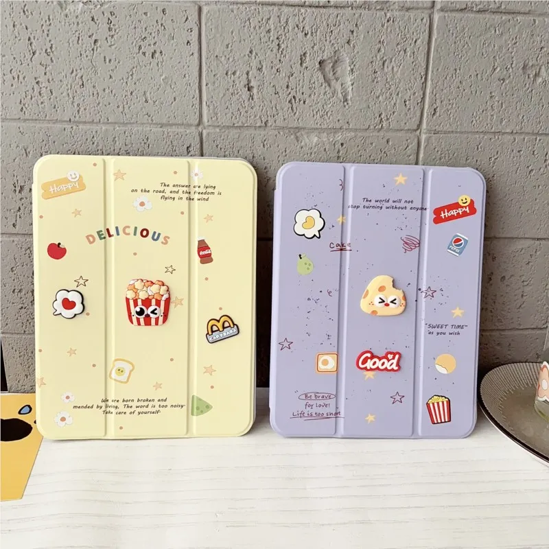 Cute Cheese Food Sticker Tablet Case for iPad 7th 8th 9th 10th Air 4 5 2019 Pro 10.2 10.5 10.9Inch A16 A19 M3 M4 2026 2025 Cover
