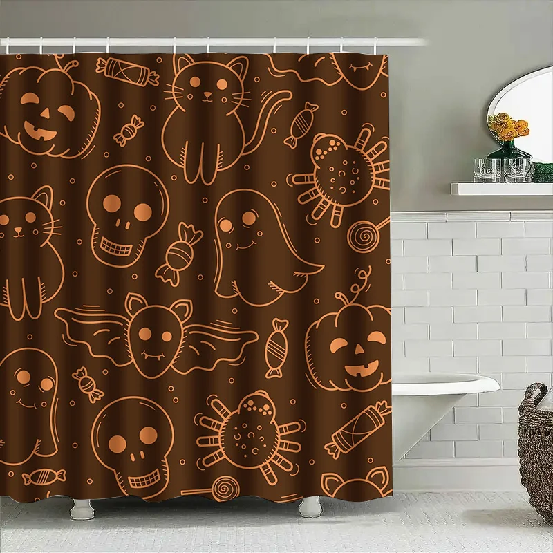 

Tuniu Halloween Skull Ghost Candy Bat Shower Curtain for Bathroom Kids Girls Room Decor