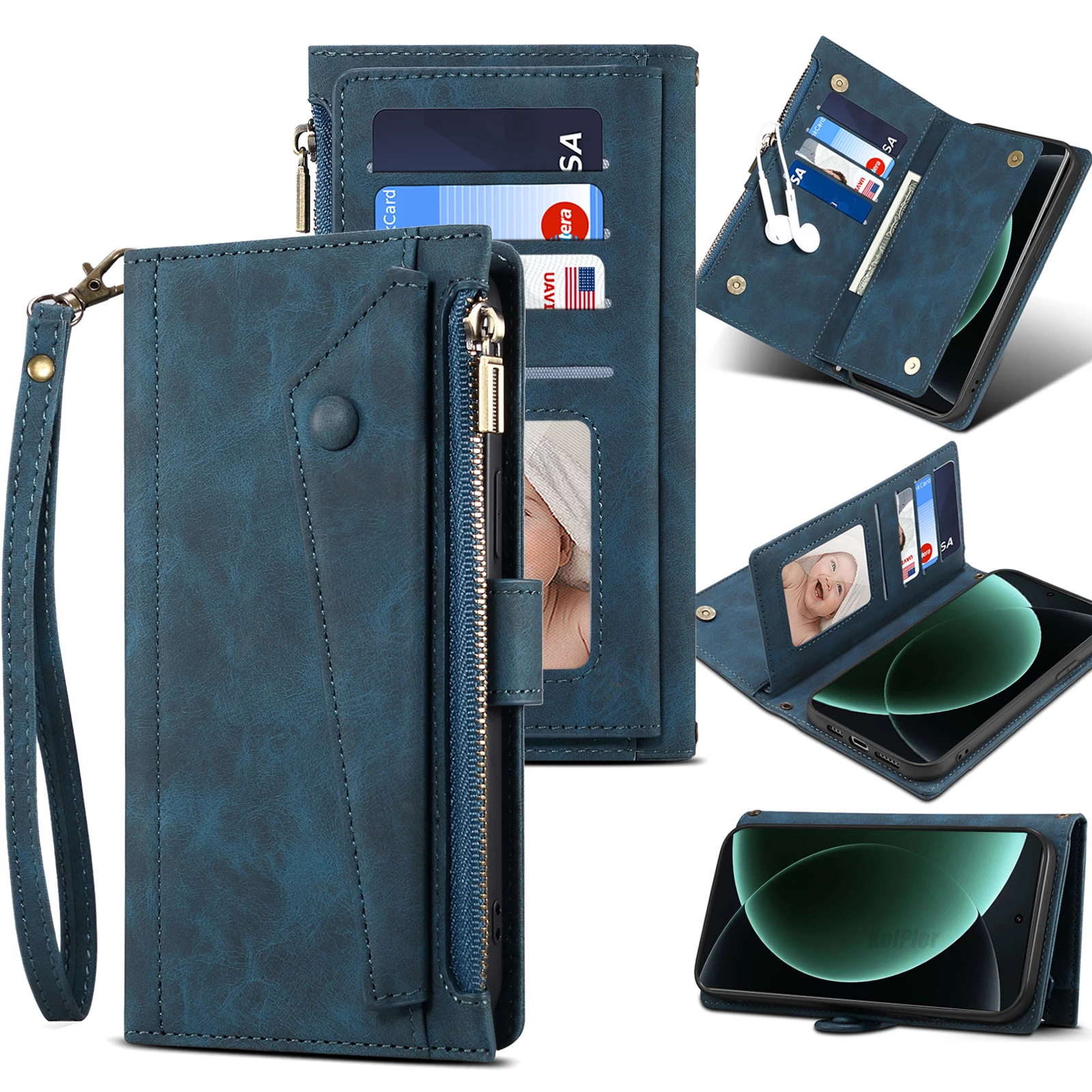 

New 9 Cards Zipper Flip Leather Case For Xiaomi Mi 15 Ultra MI15Ultra 5G Wallet Book Mobile Phone Case With Free Rope Capa