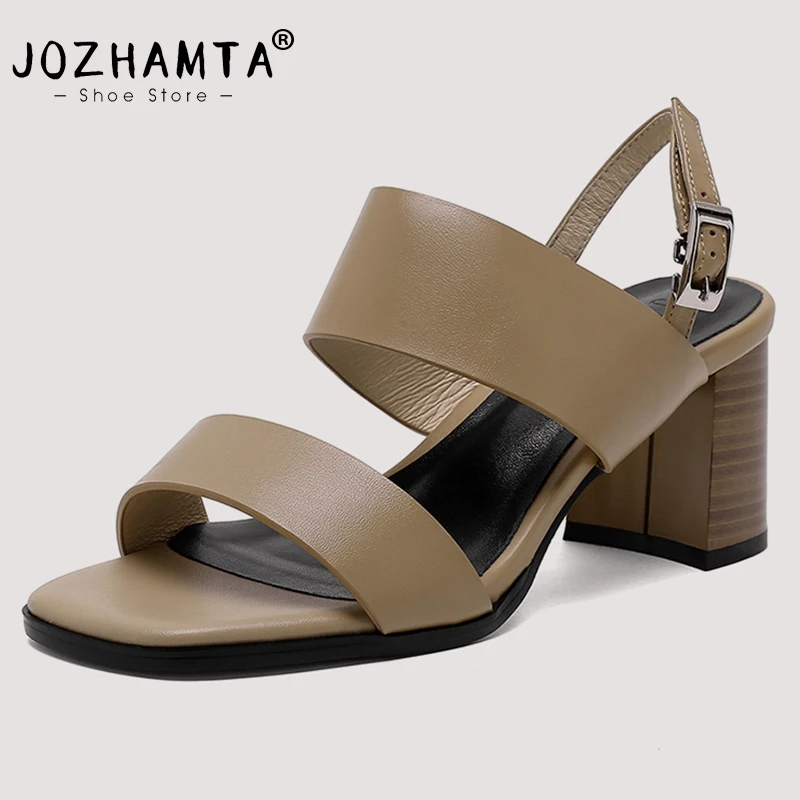 JOZHAMTA Size 34-39 Sandals Women 2023 Genuine Leather High Heels Shoes For Women Summer Chunky Heel Buckle Elegant Sandalias