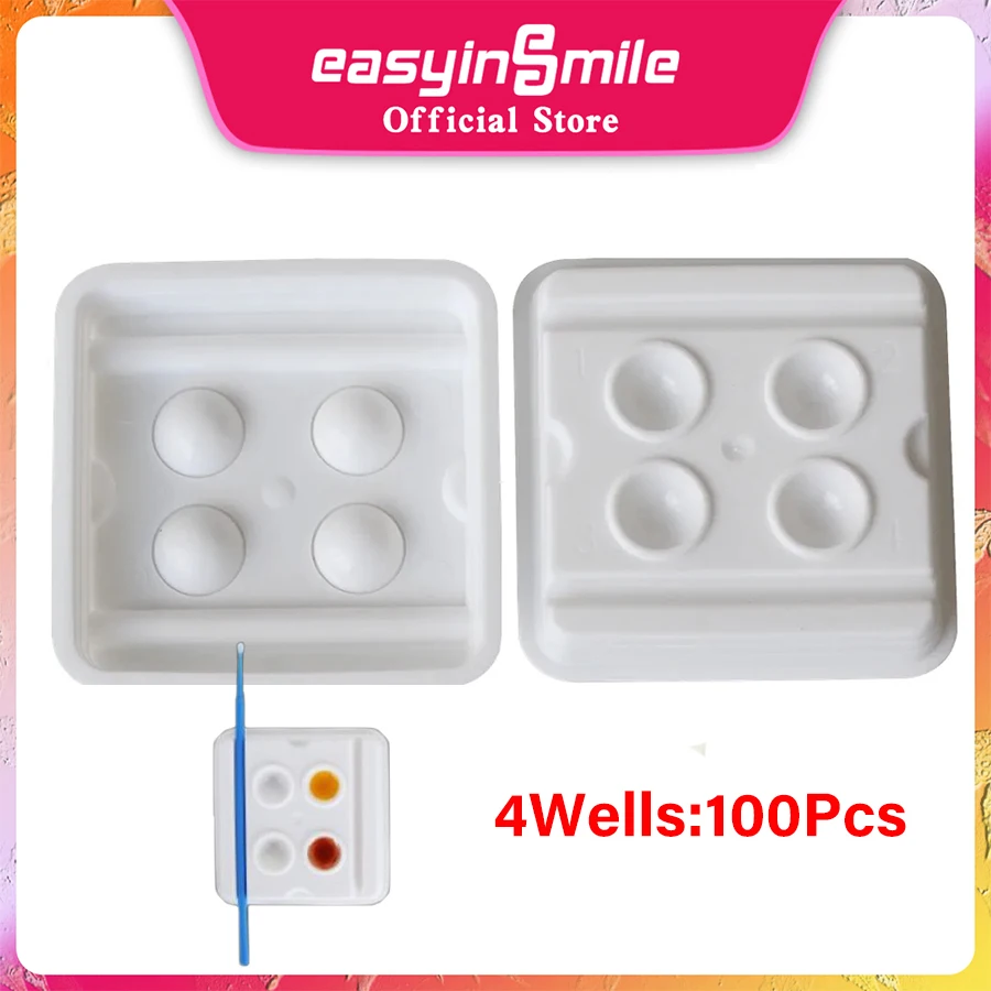 100pcs Easyinsmile Disposable Dental Mixing Wells 4 Well Bondable Composite Adhesive Mixing plastic dispensing Trays