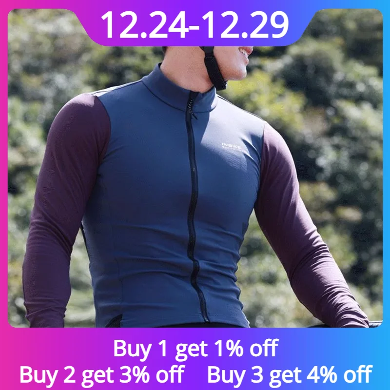 INBIKE Cycling Jersey Warm Fleece Men's Cycling Shirt Autumn Winter Long Sleeves Jersey Tight Fit Men's Cycling Clothing