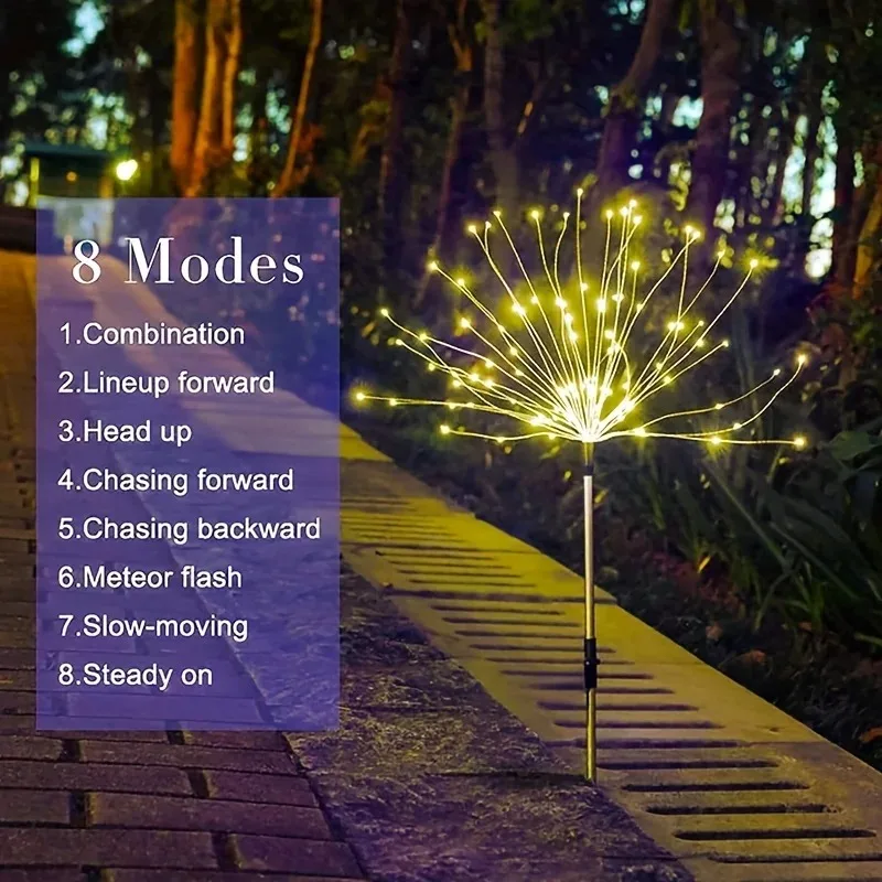 1 Pack Solar Fireworks Lights Outdoor,Holiday Lighting Firework Lights For Garden Patio Halloween Christmas Wedding Wall Decor