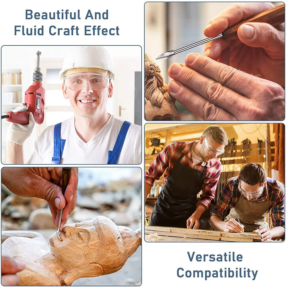 10 peças de escultura em madeira bits gravura broca acessórios haste nariz redondo enseada para escultura broca para ferramentas rotativas