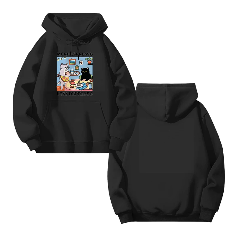 أكثر اسبريسو أقل ديبرسو رسالة القطة السوداء هوديي الرجال النساء مضحك القهوة القط طويلة الأكمام عارضة الخريف البوليستر هوديي قمم #6