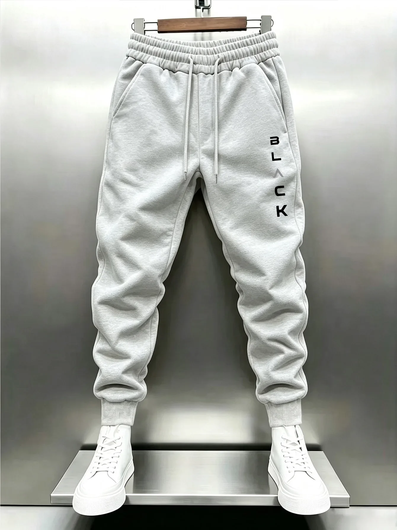 Schwarze Herren-Sporthose mit Schriftzug, Urbane Casual-Mode-Hose, Ganzjährig für Zuhause und Outdoor, Bequeme Weiche Jogginghose, Herrenbekleidung – Detail 6