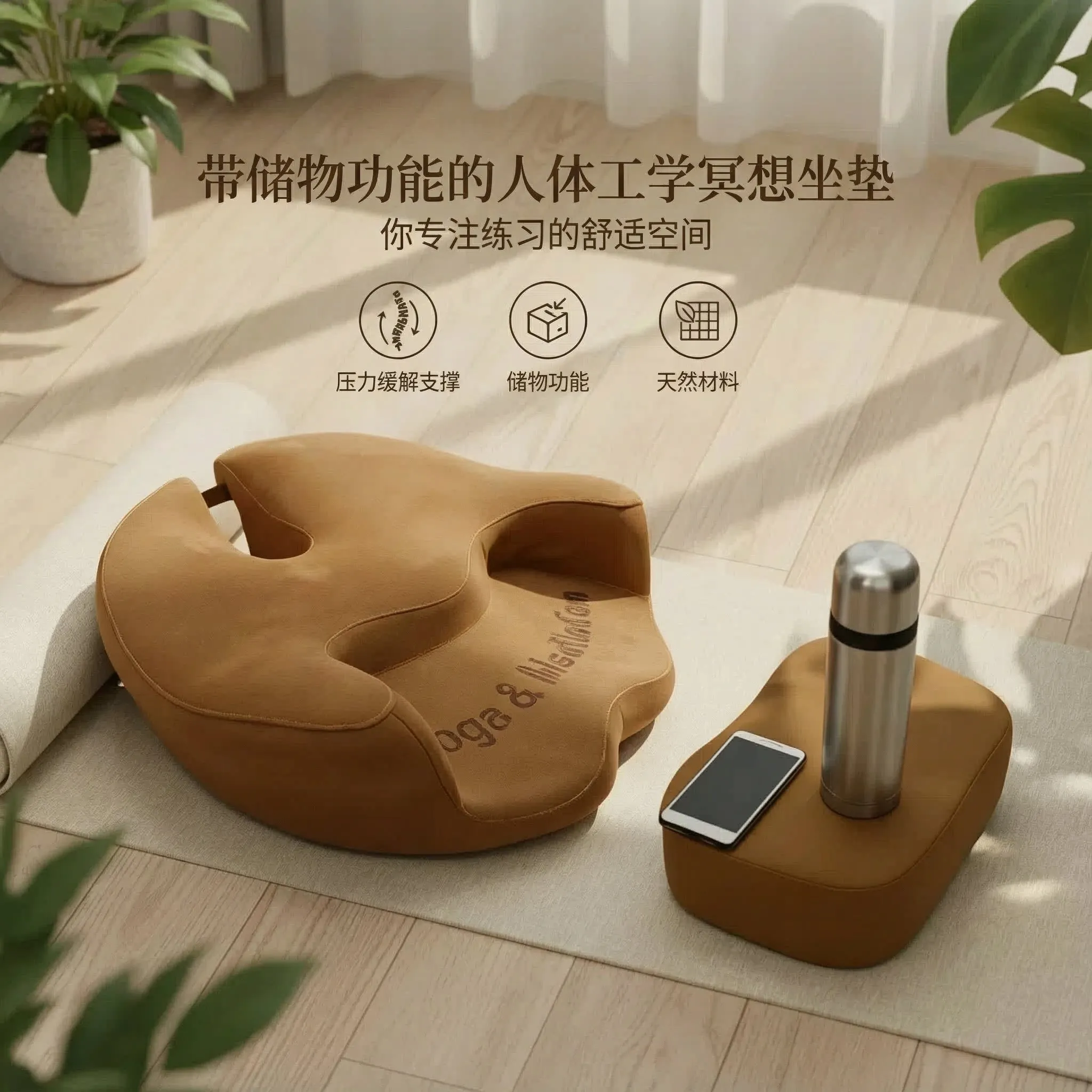 Faux Leather Meditation Cushion, Ergonomic Zafu Pillow for Sitting, Yoga Pad for Cross Legged Position, Non-Slip Meditation Mat
