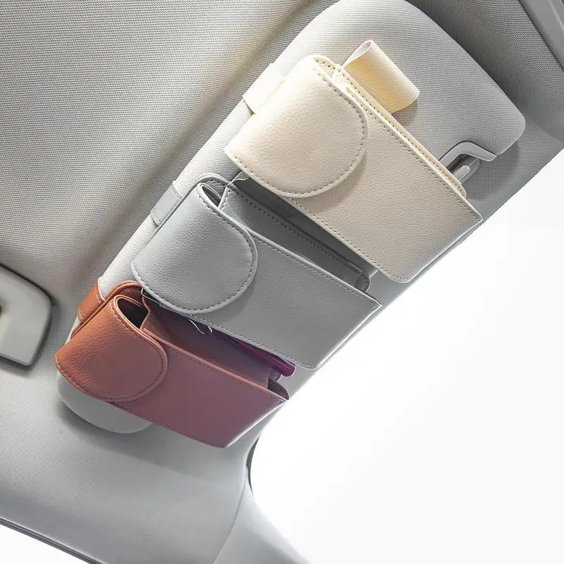 Leather Car Sun Visor Point Pocket Organizer Bag Auto Glasse Storage Holder Car-styling Card Holder Sunshade Bag Glasses Case