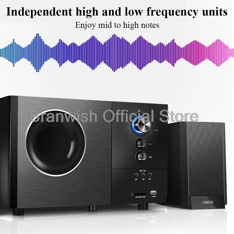 5.25 Inch Surround Sound Active Bass Speaker 2.1 Home Theater Sound Box System Wooden Bluetooth Subwoofer Desktop Speaker For PC