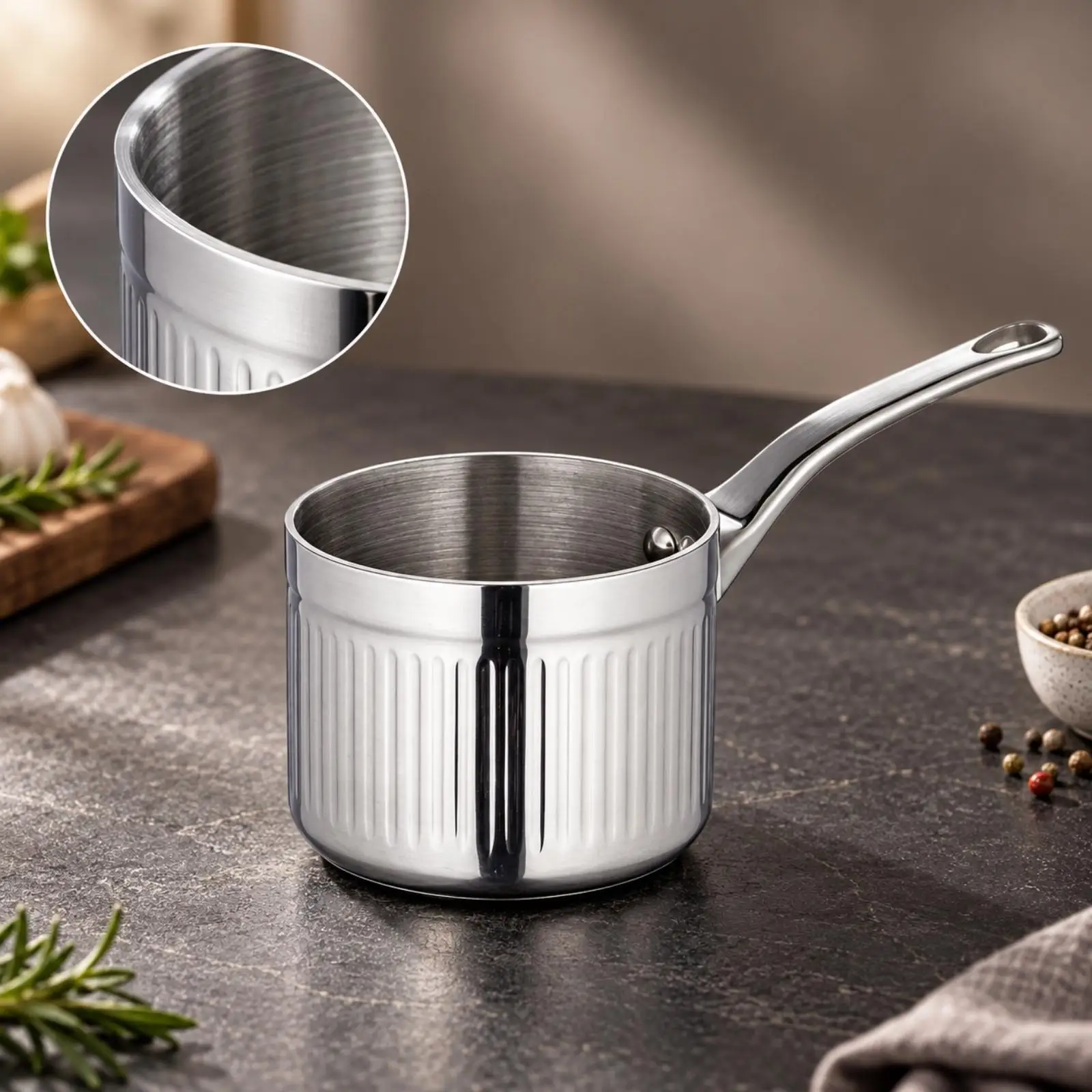 Compact Saucepan with 9cm Ergonomic Handle for Quick Cooking on Gas Stove and Induction Hob