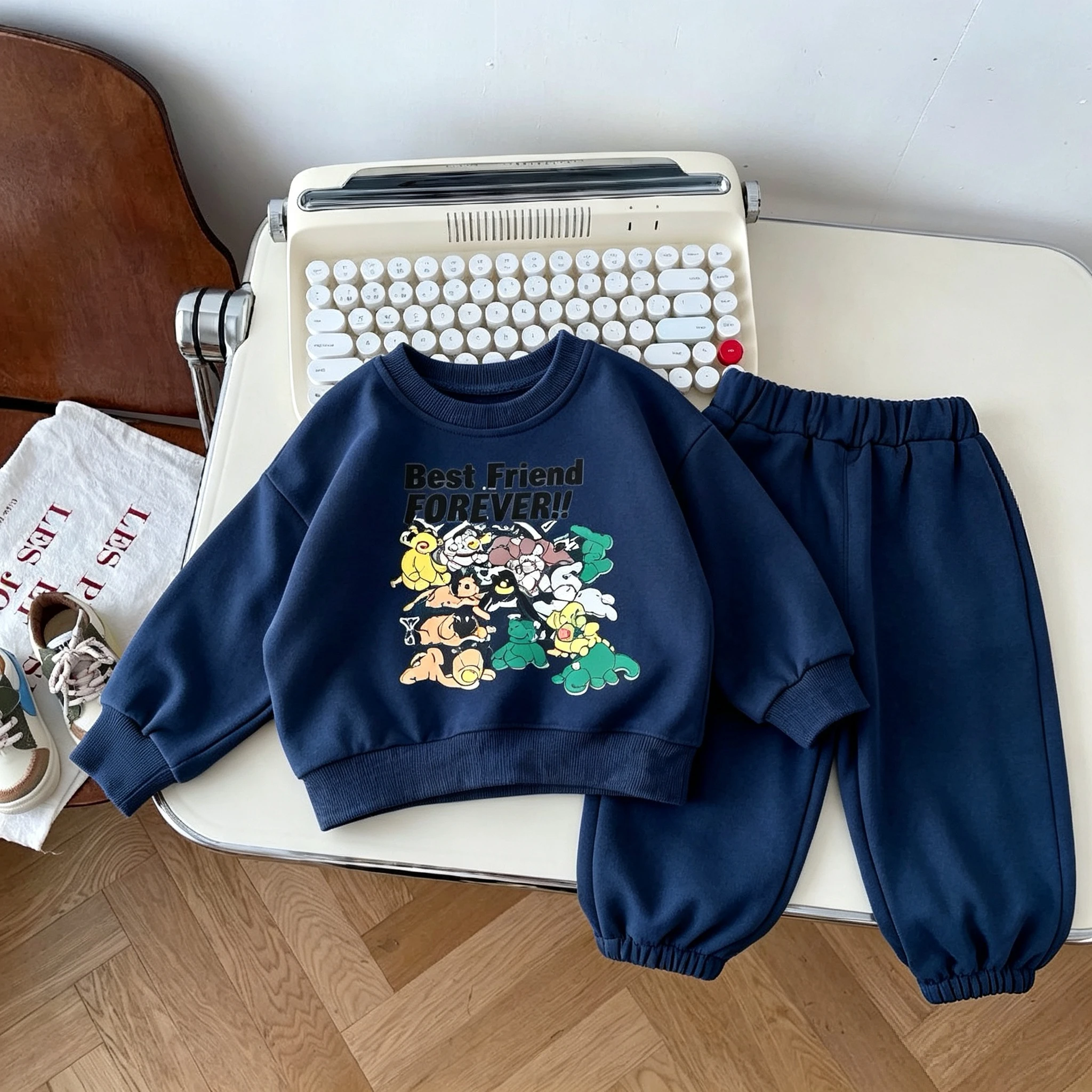 Cartoon Printed Fashion Baby Long Sleeve Suit Autumn Sweatshirt Casual Tracksuit Children's Clothes Outfits Crewneck Hoodie Pant