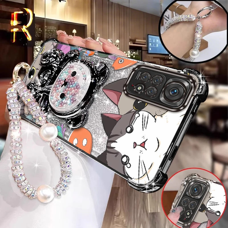 

Note 11Pro милый кошачий принт браслет-держатель чехол для телефона для Xiaomi Redmi Note 11EPro 10Pro 11S 10 11Pro 10S 11 10X 10T чехол