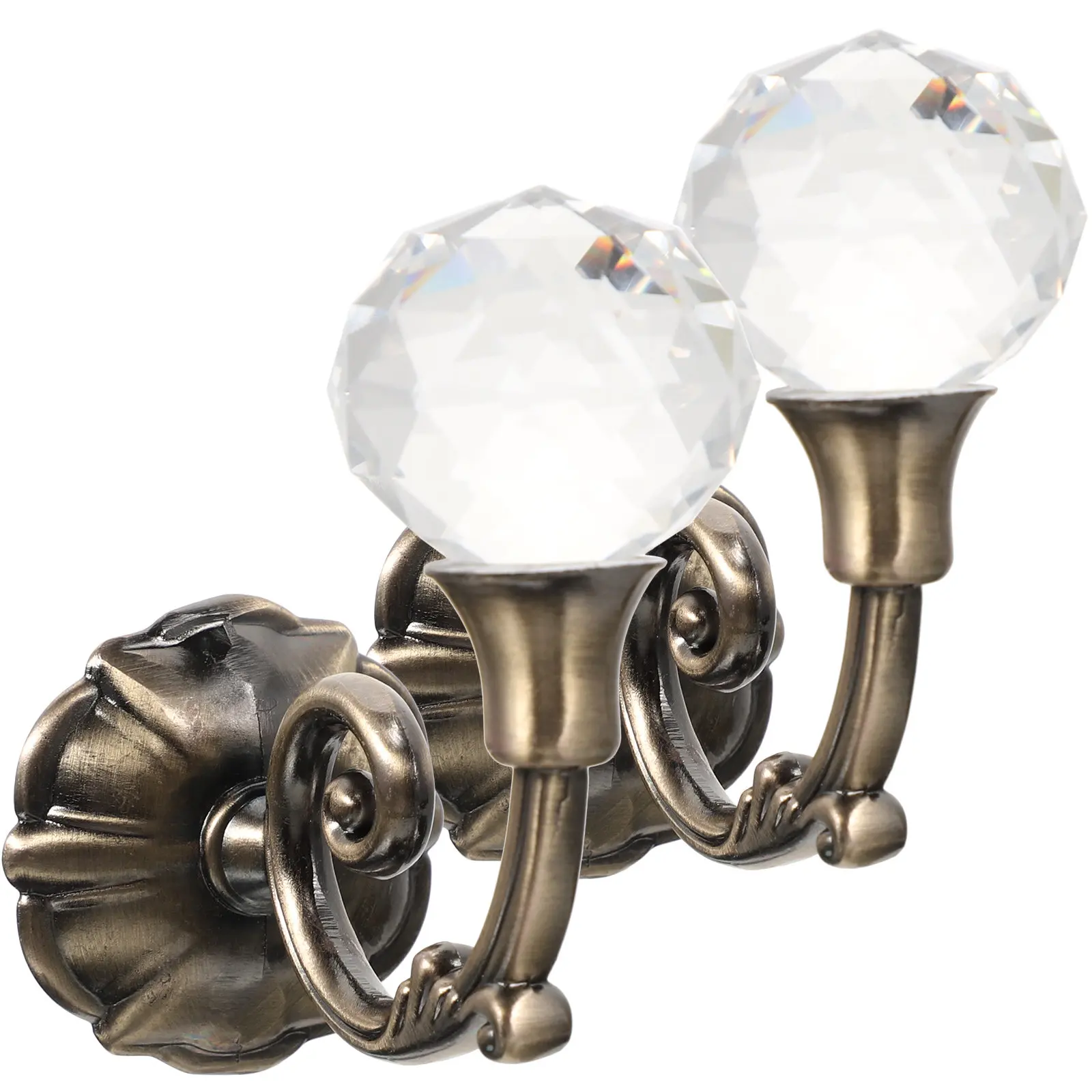 Vintage Curtain Hooks Crystal Ball Metal Drapery Holdbacks Wall Mounted Clothes Hat Hangers Home Decor