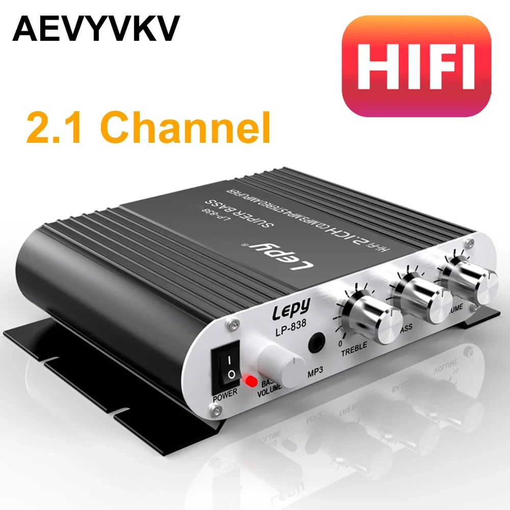 

Усилитель звука lepy 838 HIFI, 2,1 каналов, сабвуфер, аудио усилители, стерео усилитель, сабвуфер, плеер для автомобиля, дома, телефона, ноутбука, черный