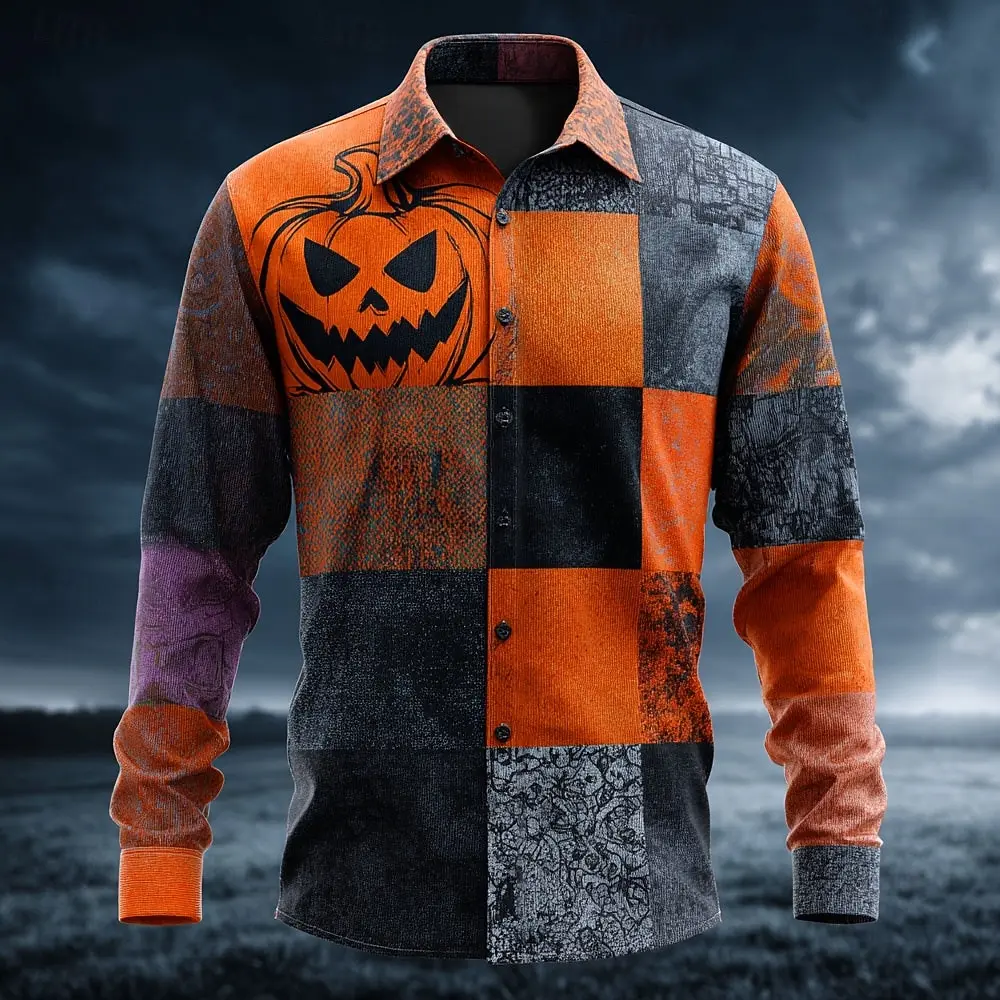 

Fashion Halloween Graphic 3D Print Polyester Men's Shirt Autumn Casual Loose Oversize Long Sleeve Lapel Button Shirt Street Tops