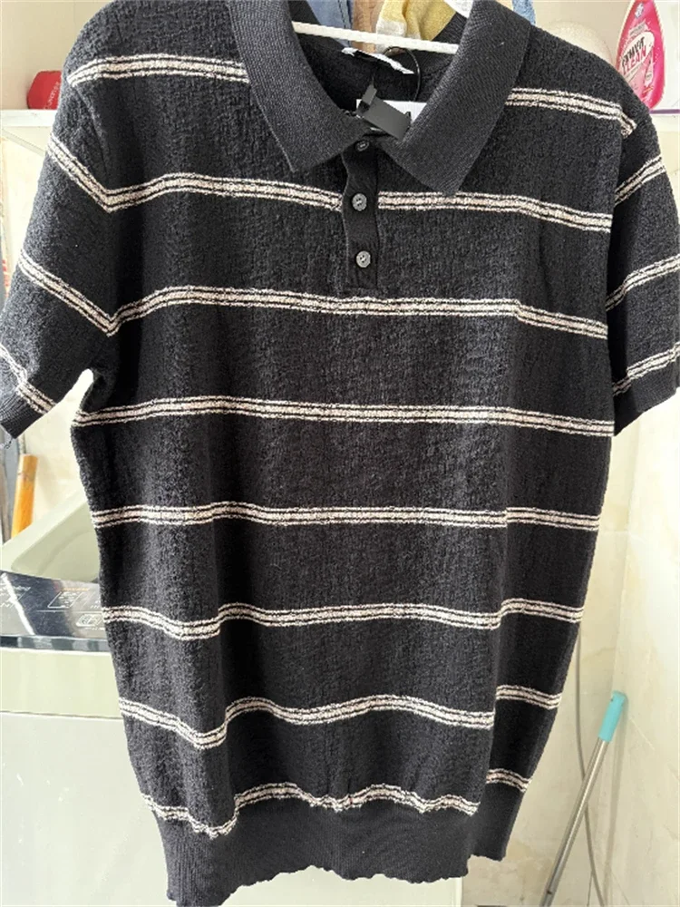 

Высококачественные полосатые рубашки поло для мужчин с коротким рукавом из смеси хлопка, летнее качество, мягкие удобные винтажные повседневные рубашки Camisas De Hombre