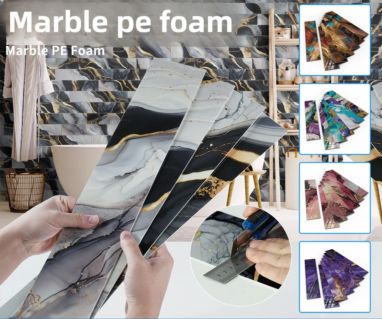 Self-Adhesive Crystal Foam Tiles 50.8x10.16cm 24pcs Waterproof Thick for Kitchen Backsplash Countertop Art Space Home Renovator