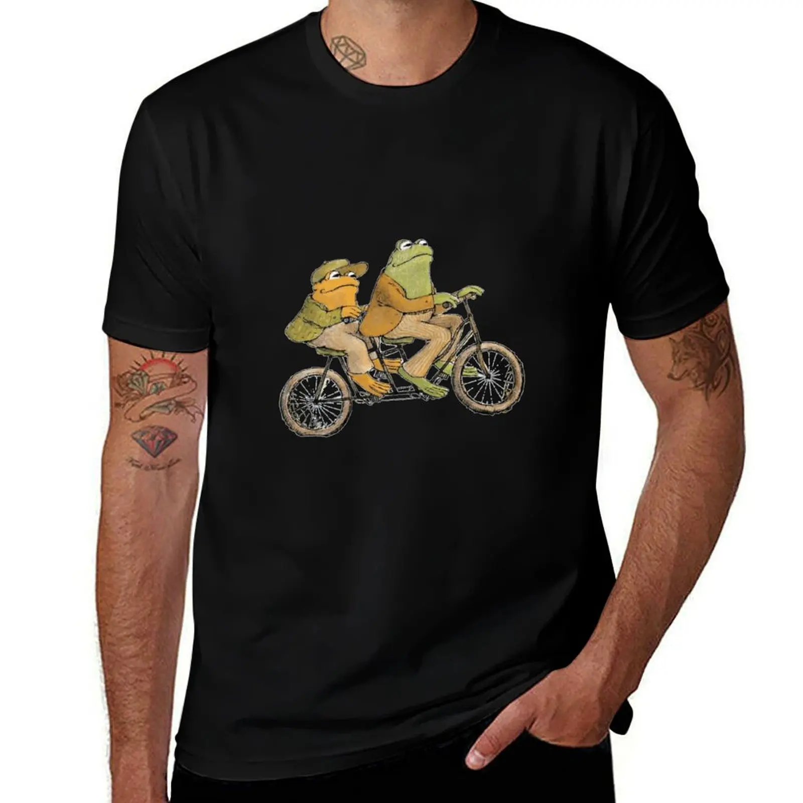 frog and toad riding a bicycle T-Shirt Basic Casual Short Sleeve Cotton Shirt T-Shirt
