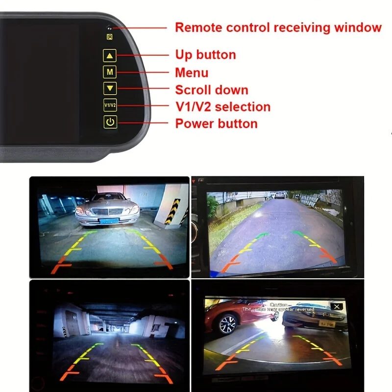 7In Car LCD Mirror Monitor Vehicle Parking Screen 2 AV Input Auto Display Assistance Used for Rear View Backup Camera