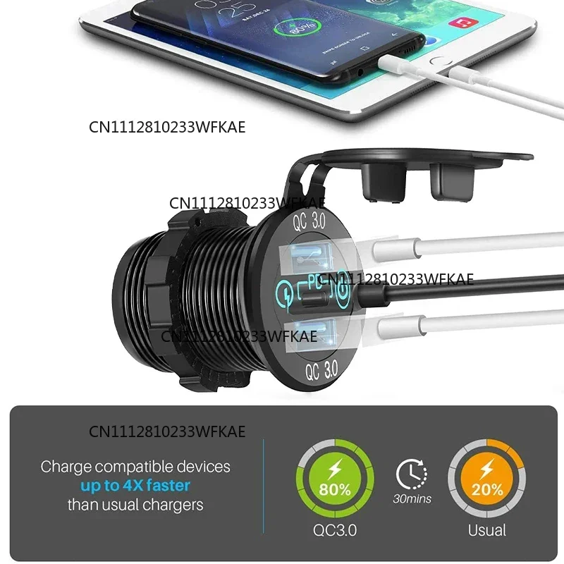PD Type C Car Charger Socket QC3.0 Dual Ports 60W USB C Triple 12V USB Socket Car Charger with Touch Switch for Car Boat Marine