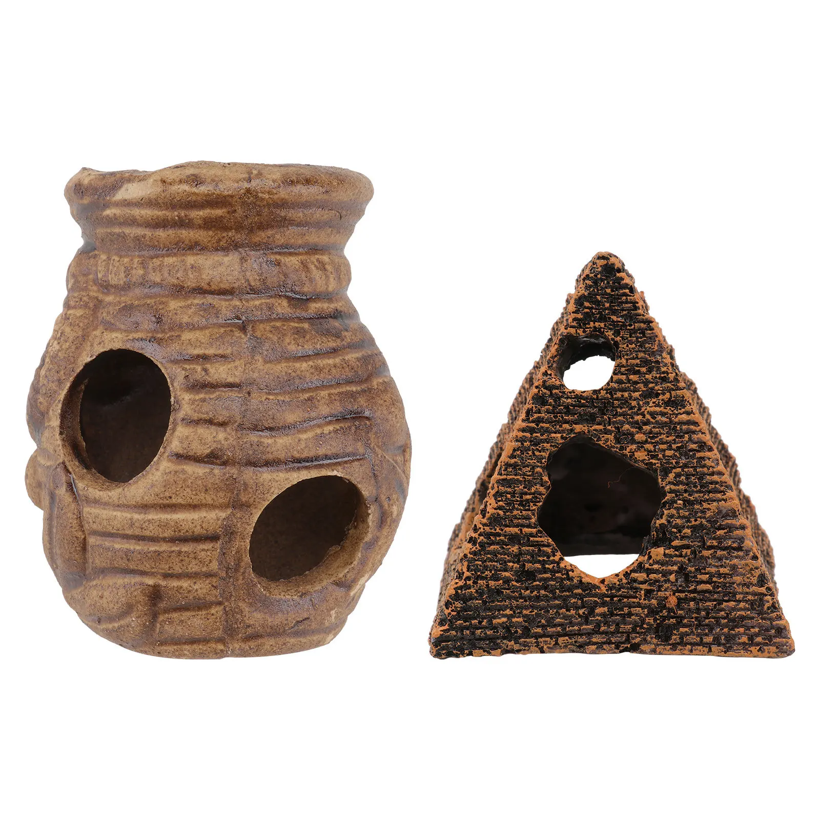 

2Pcs Ceramic Hiding Cave for Aquarium Freshwater Fish Tank Decorations Premium Safe Reptile Shrimp Cave Ornament Landscape
