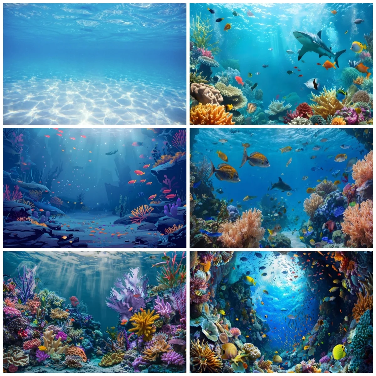 Underwater World Seabed Theme Ocean Undersea Sunlight Deep Blue Water Sun Ray Baby Portrait Photography Background Photo Studio