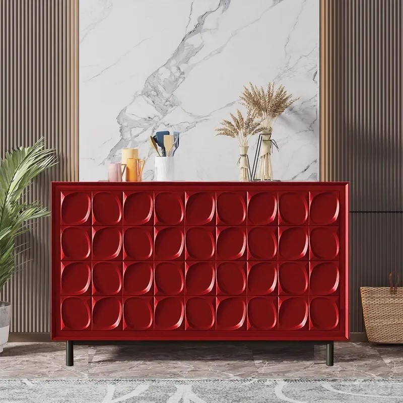 a50 Wine Red Paint Sideboard Cabinet  Minimalist Entrance Shoe Cabinet Solid Wood Storage Tea and Wine Cabinet