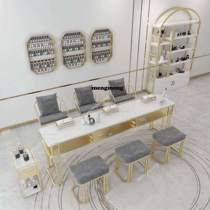 Set Marble Top Single Double Triple Manicure Table Set Nordic Modern Luxury Manicure Table And Chairs