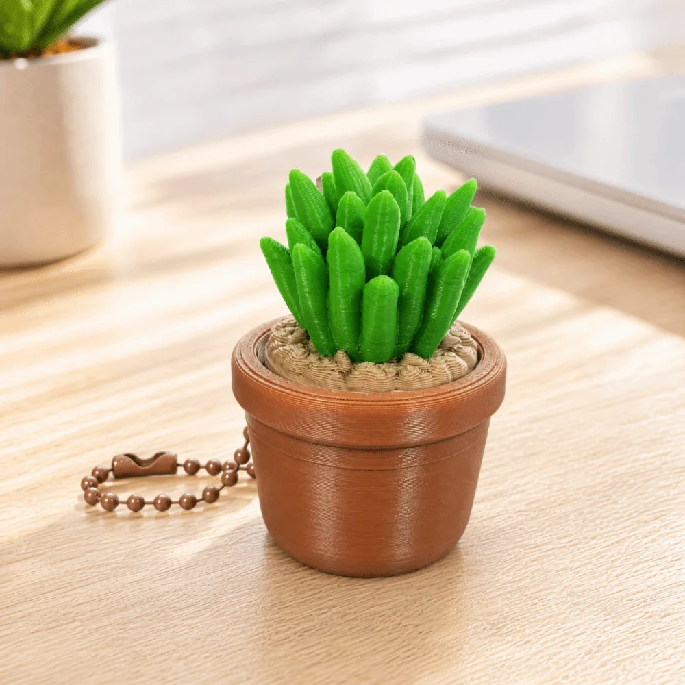 3D Printed Mini Potted Plants Clicker Keychain Simulation Sensory Ball Cactus Finger Button Pendant Funny Fidget