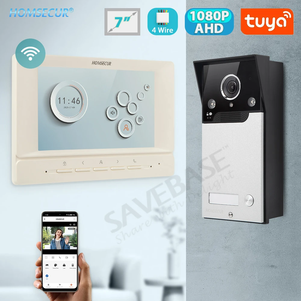 

Tuya Smart APP 4 Wire HD Home Security Video Doorphone Intercom Kit 7” WIFI IPS LCD Screen IP65 Doorbell Camera Snapshot Record