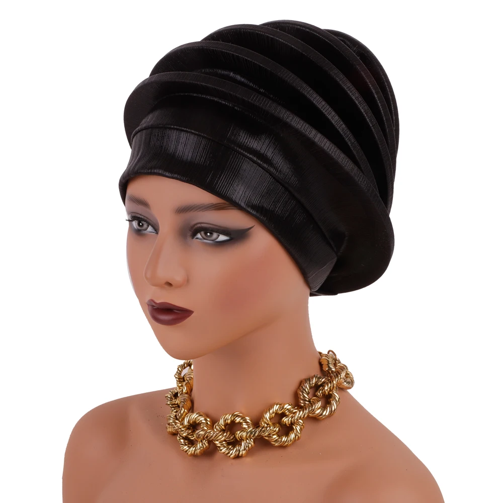 Boina en espiral elegante para mujer, turbante Africano para la cabeza, tocado Nigeriano para fiesta de boda, Gele, 2024
