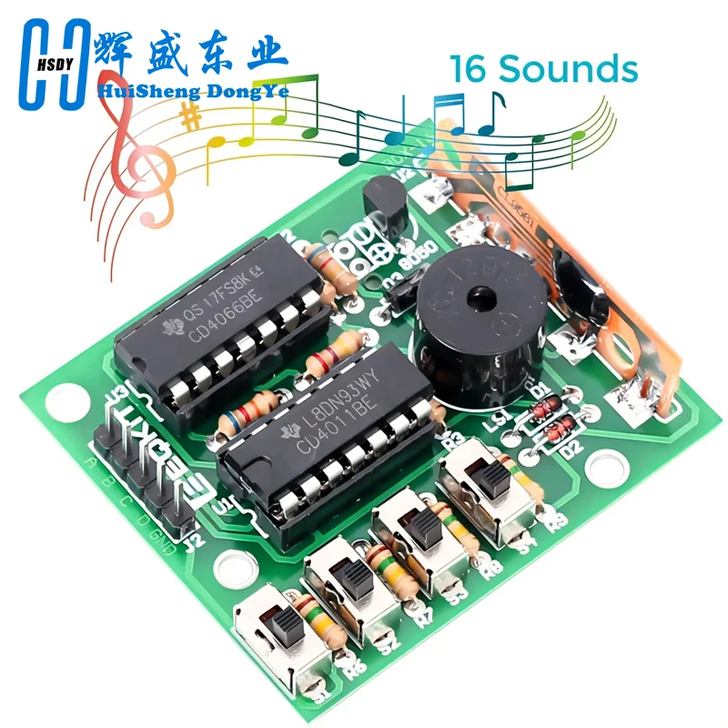 16 caixa de som de música-16 placa módulo eletrônico de 16 tons kit diy peças componentes kits de aprendizagem de prática de solda para arduino