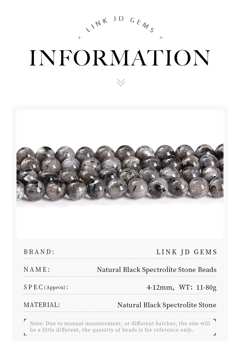 Natürlicher Labradoritstein, schwarze Spektrolit-Perlen, runde lose Zwischenperlen für die Schmuckherstellung, DIY-Halskette, Armband-Zubehör – Detail 3