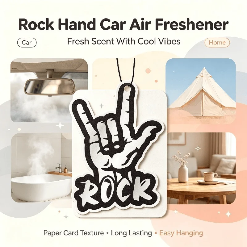 Car Air Freshener Rock Hand Gesture Hanging Scent Card for Car Interior Decor Rearview Mirror Ornament Gift