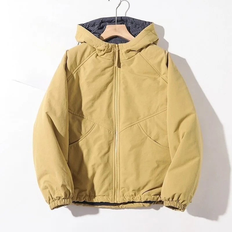 New Fashionable Winter 2026 Women's Hooded Cotton Jacket with Lining Warm Versatile Plaid Zipper Loose Cotton Jacket