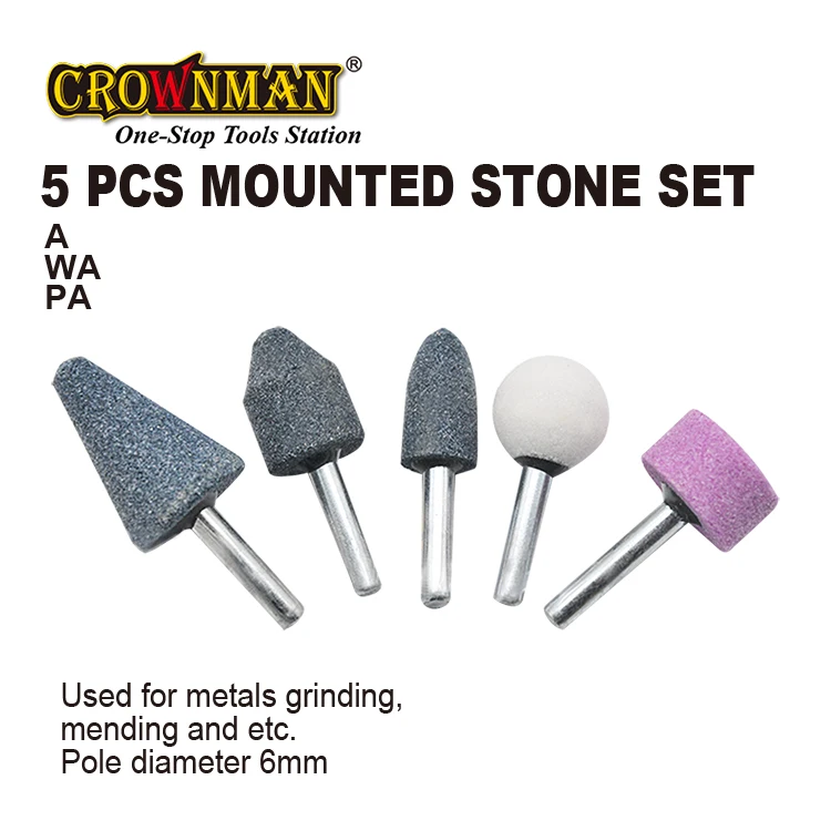 CROWNMAN Power Tools Accessories 1/4 & 1/8 in Shank Mounted Stones Abrasive Rotary Grinding Wheels 5pc Mounted Stone Set