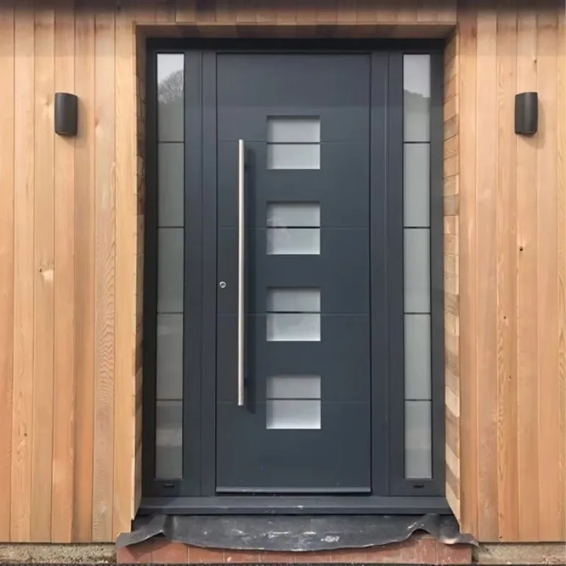 Household Aluminum Thermal Break Soundproof Entry Door Aluminum Alloy Frame Embedded with Tempered Glass High End Hinged Doors