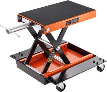 1100 ปอนด์รถจักรยานยนต์ยก ATV Scissor Lift แจ็ค Dolly & Hand Crank, รอกกลาง Crank Stand กว้าง Deck & ถาดเครื่องมือ