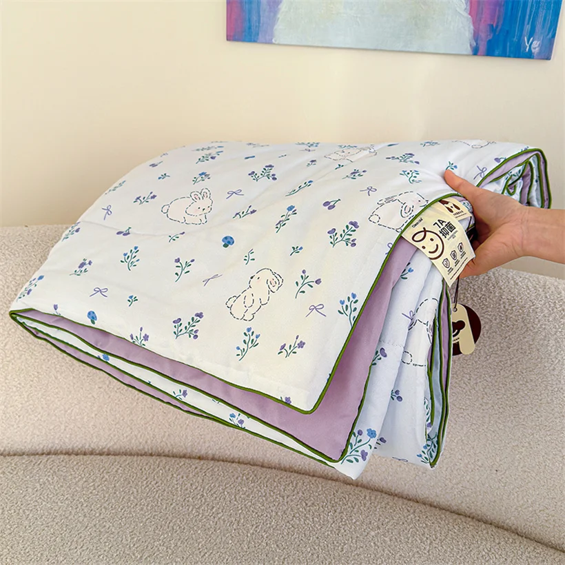 Soft Cool Summer Blanket Washed Cotton Lightweight Quilt Set Air Conditioning Comforter Machine Washable Bed Cover for Home Dorm