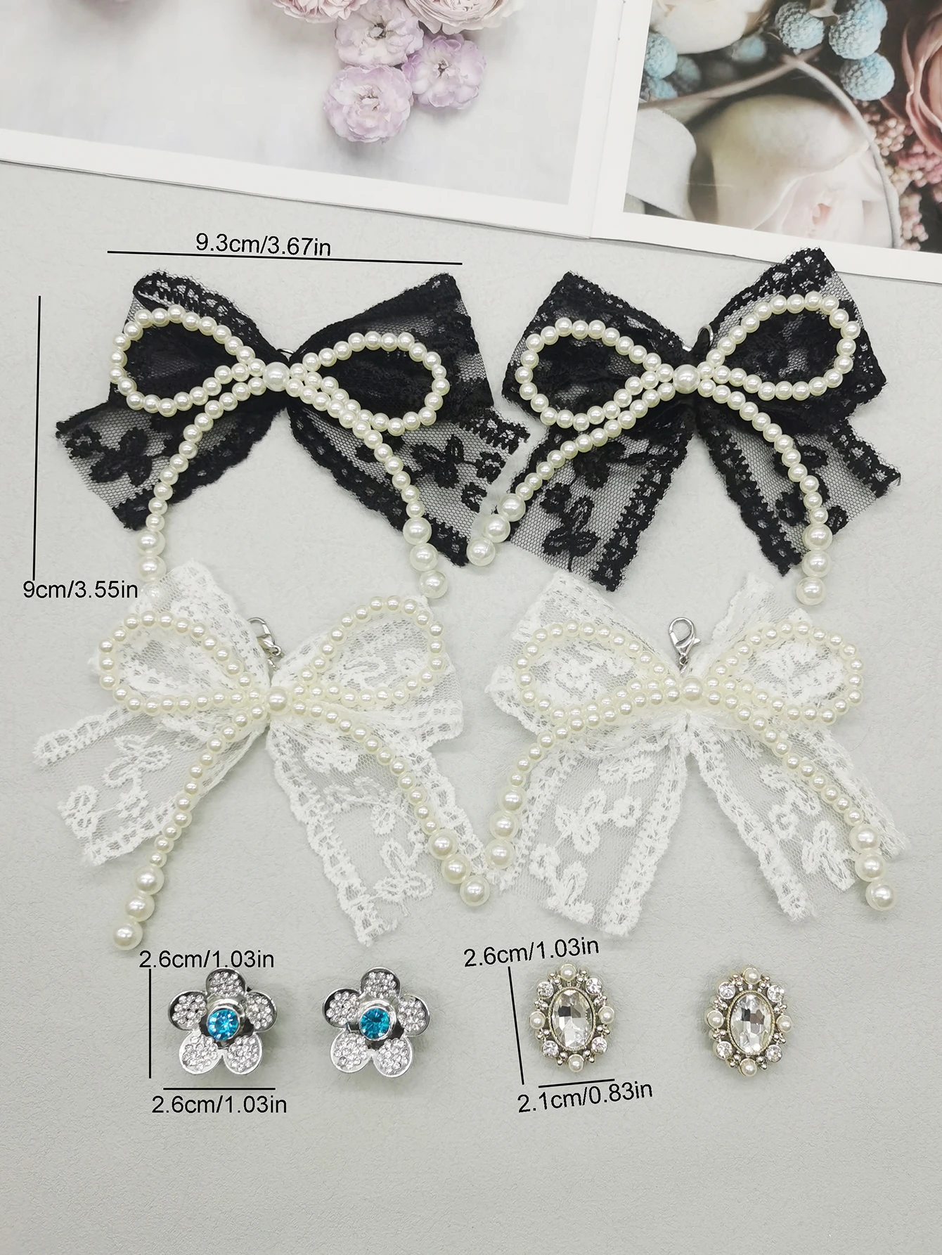4PCS Barock Stil Spitze Bowtie Schuh Anhänger Blume Schnürsenkel Charms Schnürsenkel Schnallen DIY Dekorationen Schuh Clips Zubehör – Detail 2