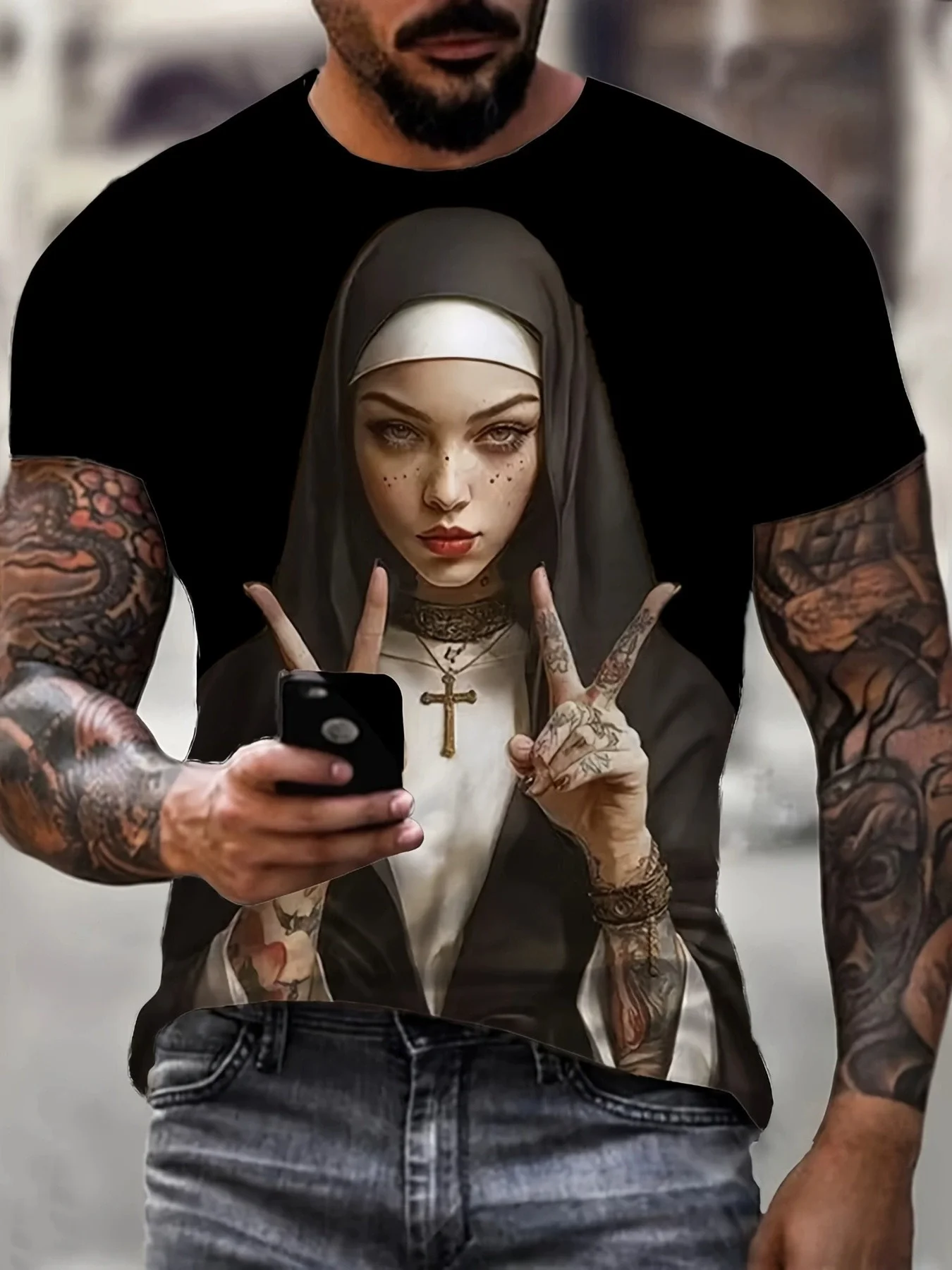 Spoof Style Nun Pattern Men's T-Shirts Summer Short Sleeve 3D Printed Street Hip Hop Male Tee 6XL Plus Size Casual Tops