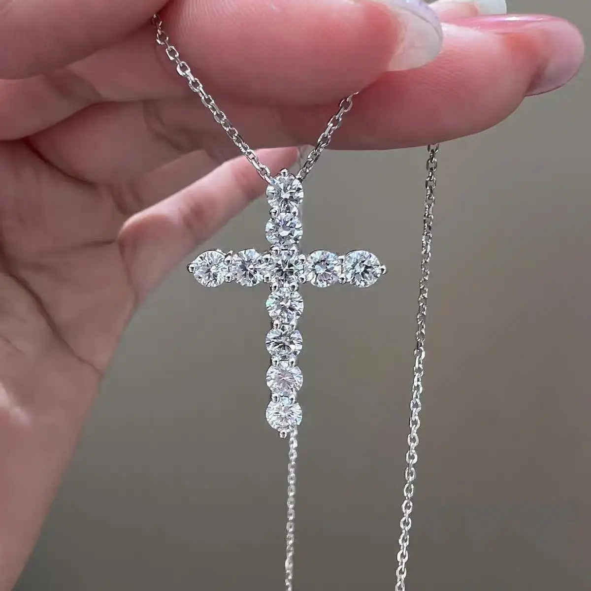 

Cross necklace moissanite Pendant Necklace for Women Girls Punk 925Silver Color Thin Chain Necklace Party Jewelry Birthday Gift