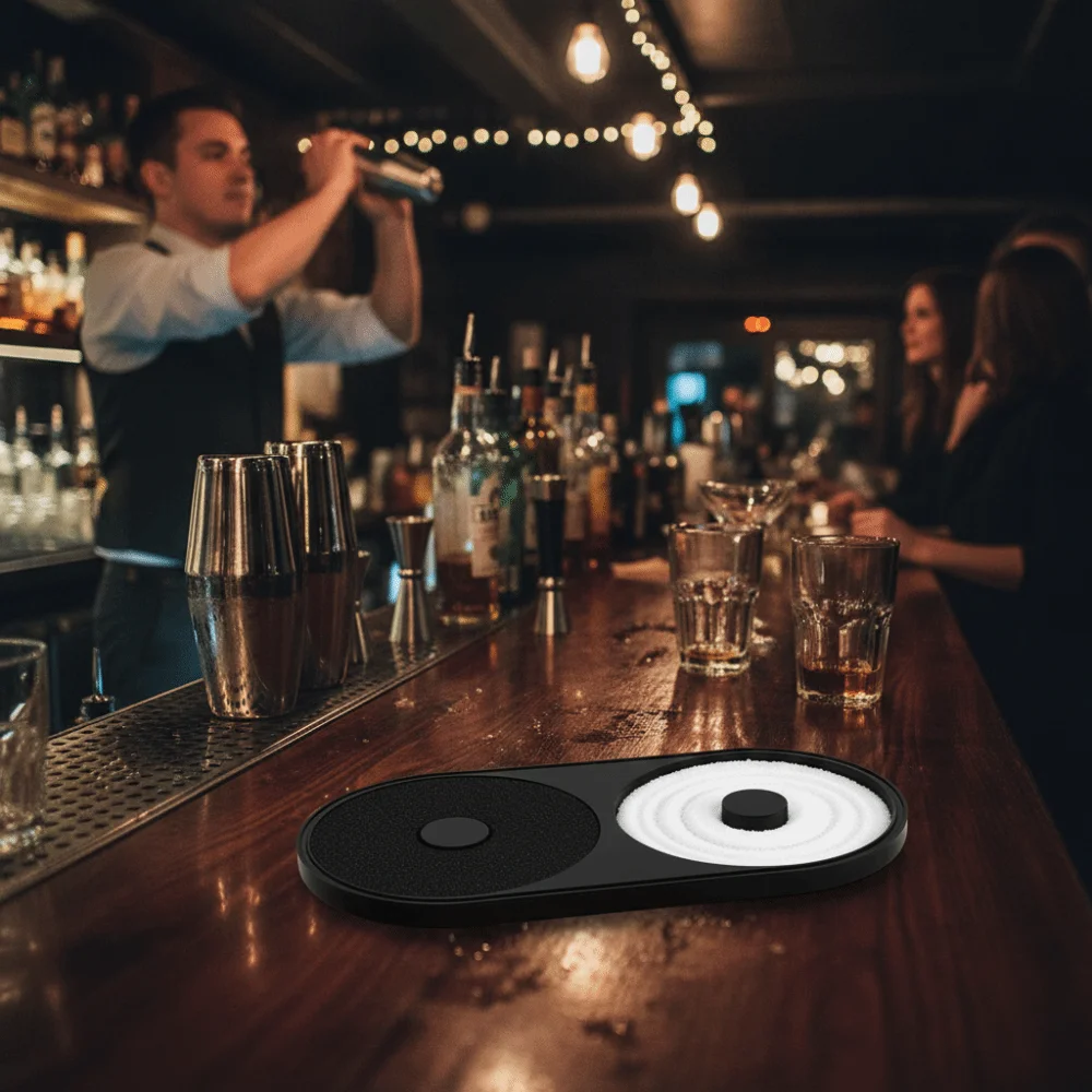 

2 Compartment Margarita Salt Rimmer with Sponge Single Layer Salt Rimmer Box Easy to Use Versatile Bar Sugar Rimmer Hotel Use