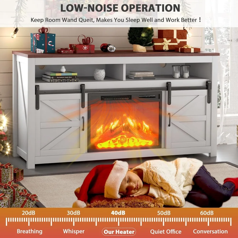 Electric Fireplace TV Stand for 65-Inch TVs, Entertainment Center with Storage, 23-Inch Heater Insert, Remote Control Included