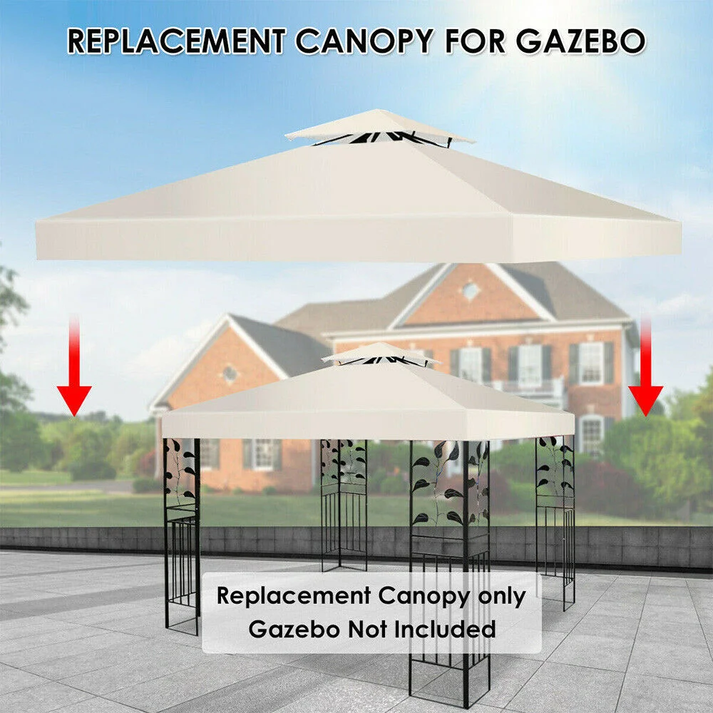 Thickened 3x3M Gazebo Top Replacement Outdoor 2 Ply Frameless Canopy Cover UV Protection Home Garden Patio Awning Tarpaulin